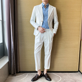 痞帅高级感休闲条纹二粒扣小西服+英伦青年九分西裤LJT07-P230，男装西服，电商C308