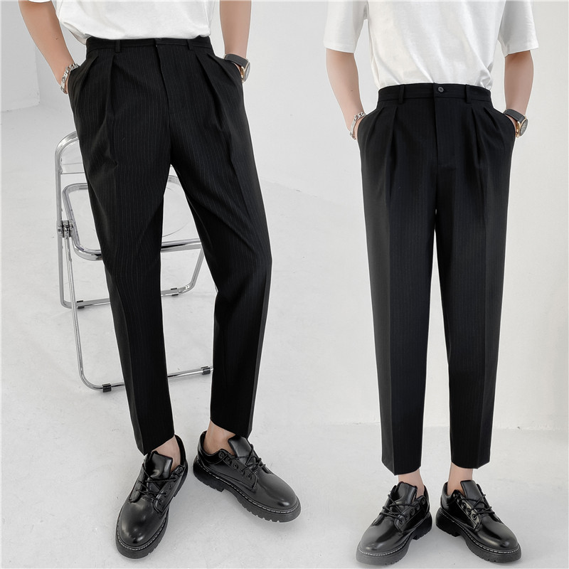 轻熟风微宽时尚细条纹休闲裤韩版纯色小脚九分西裤K21-P70，男装西裤，电商C308