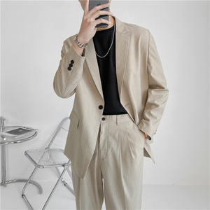 21 春夏款 轻熟风英伦条纹长袖西服 阔版宽松休闲西服 X14-P150图片