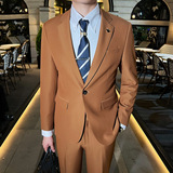 英伦韩版修身男士休闲商务西服套装新郎套装藏青色LJT888-P225，男装西服套装，电商C308