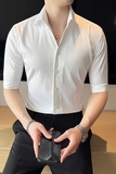 雅痞青年个性一字V领衬衫男中袖帅气修身休闲立领痞帅衬衣C01-P60，男装衬衫，电商C308