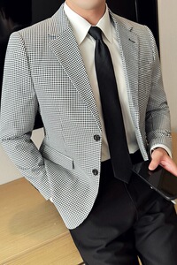 英伦韩版修身男士商务休闲小细格西服男外套X942-P155图片