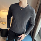 男士双面德绒长袖圆领打底衫韩版修身帅气套头内搭白色C68001-P40，男装T恤，电商C308