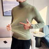 秋冬韩版高领修身打底衫套头纯色针织衫精致毛衣白色B5553-P50，男装T恤，电商C308