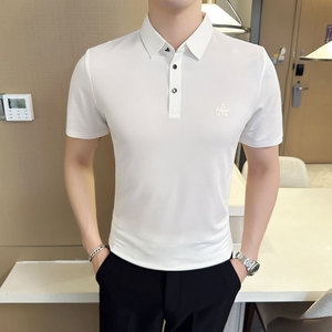 夏季 冰丝高弹翻领无痕T恤男士光滑短袖POLO衫 黑色PL2-P48图片