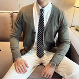 秋冬韩版修身落肩开衫毛衣潮流百搭休闲外套针织衫杏色B5556-P75，男装针织衫/毛衣，电商C308