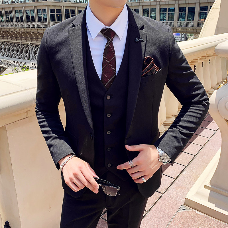 秋冬新款英伦韩版修身男士纯色西服三件套装TZ134-P265,男装西服,电商C308