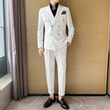 痞雅高级感休闲双排扣纯色小西服+英伦时尚九分西裤套装TZ02-P225，男装西服，电商C308
