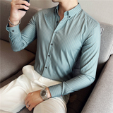 秋冬英伦条纹男士衬衣韩版修身长袖衬衫男C88270-P65，男装衬衫，电商C308