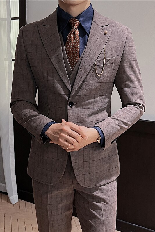 英伦修身男士二粒扣格子西服新郎伴郎礼服外套X919-P155,男装西服,电商C308