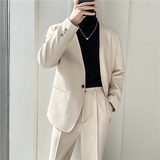 ins轻熟风英伦纯色长袖西服阔版宽松休闲小西装外套X27包边-P150，男装西服套装，电商C308