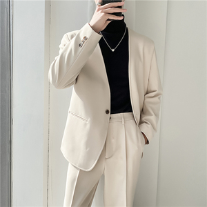 ins轻熟风英伦纯色长袖西服 阔版宽松休闲小西装外套X27包边-P150，男装西服套装，电商C308