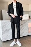 轻熟风微宽英伦条纹中袖西服九分裤套装黑色TZ13-P195，男装西服，电商C308