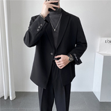 ins轻熟风英伦纯色西服阔版宽松休闲小西装单外套X27刺绣-P150，男装西服套装，电商C308