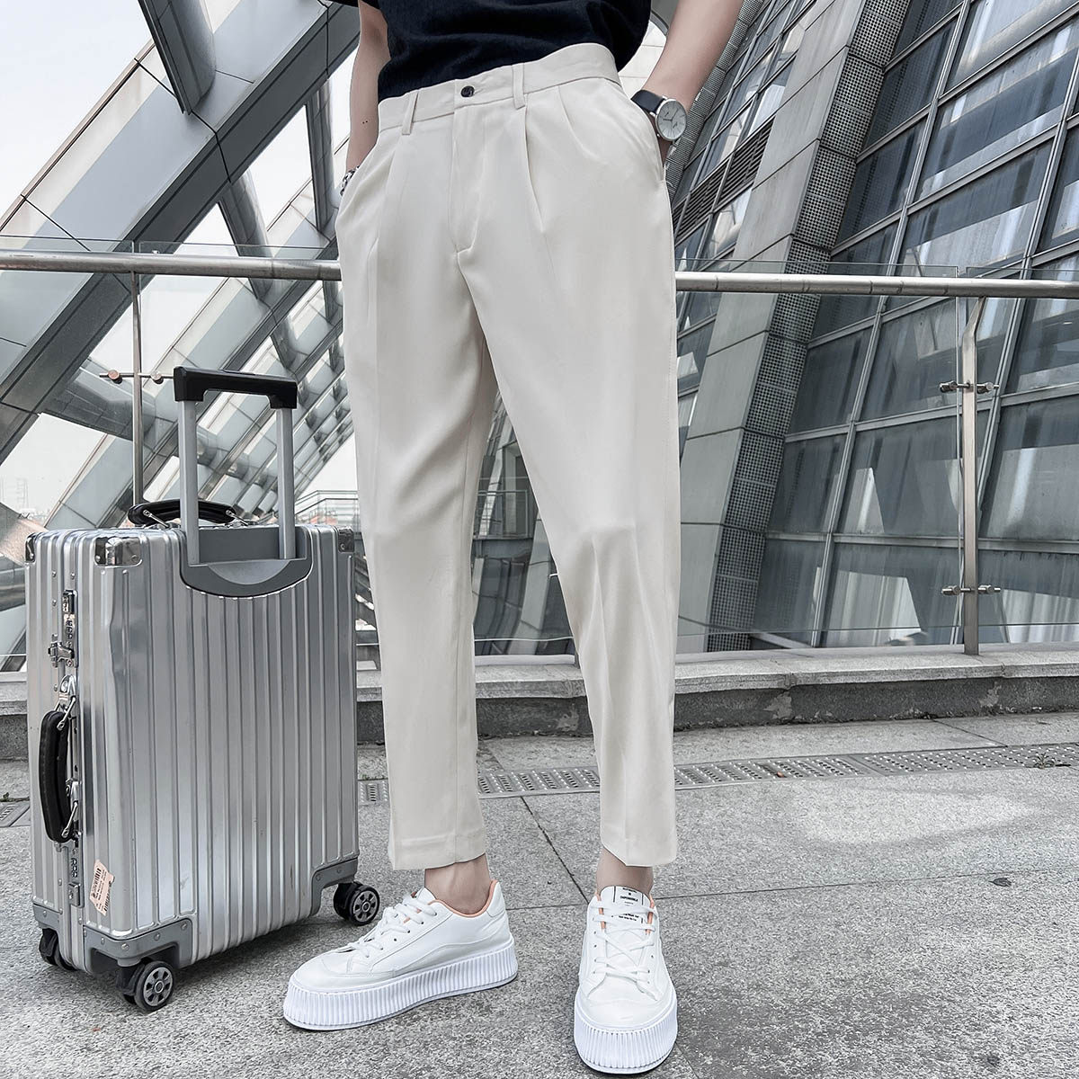 春夏款轻熟风微宽时尚休闲裤男阔版纯色男士九分西裤K15-P65，男装西裤，电商C308