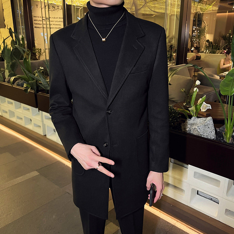 秋冬英伦韩版修身男士商务休闲中长款西服呢料套装黑色LJT34-P235，男装西服，电商C308