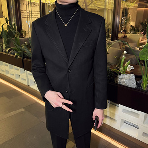 秋冬英伦韩版修身男士商务休闲中长款西服呢料套装黑色LJT34-P235，男装西服，电商C308