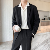 轻熟风英伦纯色一粒扣西服套装阔版宽松休闲小西装灰色TZ17-P220，男装西服套装，电商C308