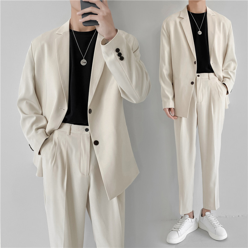 轻熟风英伦纯色二粒扣宽松西服+阔版休闲九分裤套装TZ16-P215,男装西服,电商C308
