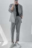21春夏款轻熟风英伦条纹中袖西服+阔版九分裤套装TZ13-P195，男装西服，电商C308