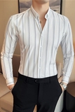 秋冬英伦宽条纹男士衬衣韩版修身长袖衬衫男C88268-P65，男装衬衫，电商C308