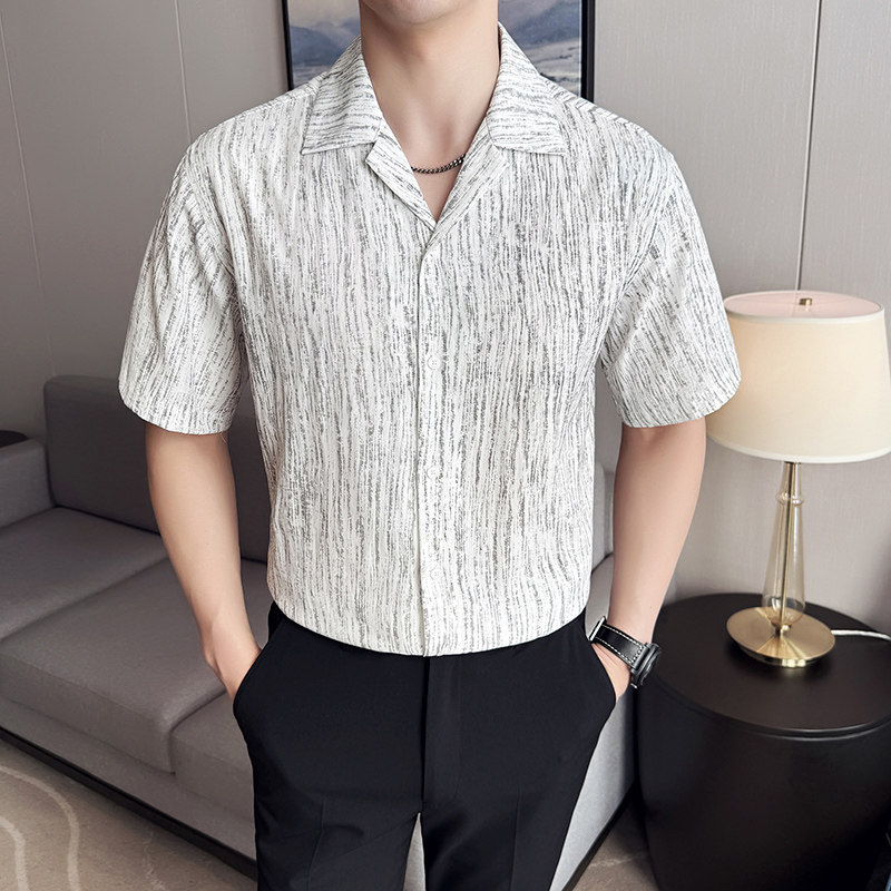 春夏古巴领衬衫男中袖薄款潮流帅气休闲翻领男士衬衣C3305-P68,男装衬衫,电商C308