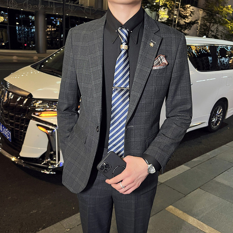 英伦韩版修身男士休闲商务西服套装新郎套装咖啡色LJT30-P230,男装西服套装,电商C308