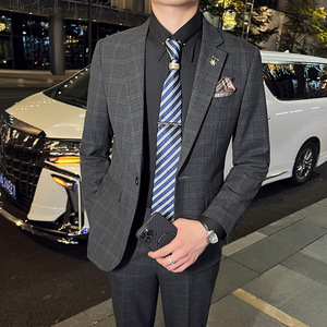 英伦韩版修身男士休闲商务西服套装新郎套装咖啡色LJT30-P230图片
