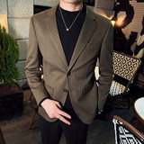 秋冬装英伦男士毛呢条纹西服外套时尚休闲加厚单西灰色X36-P155，男装西服，电商C308