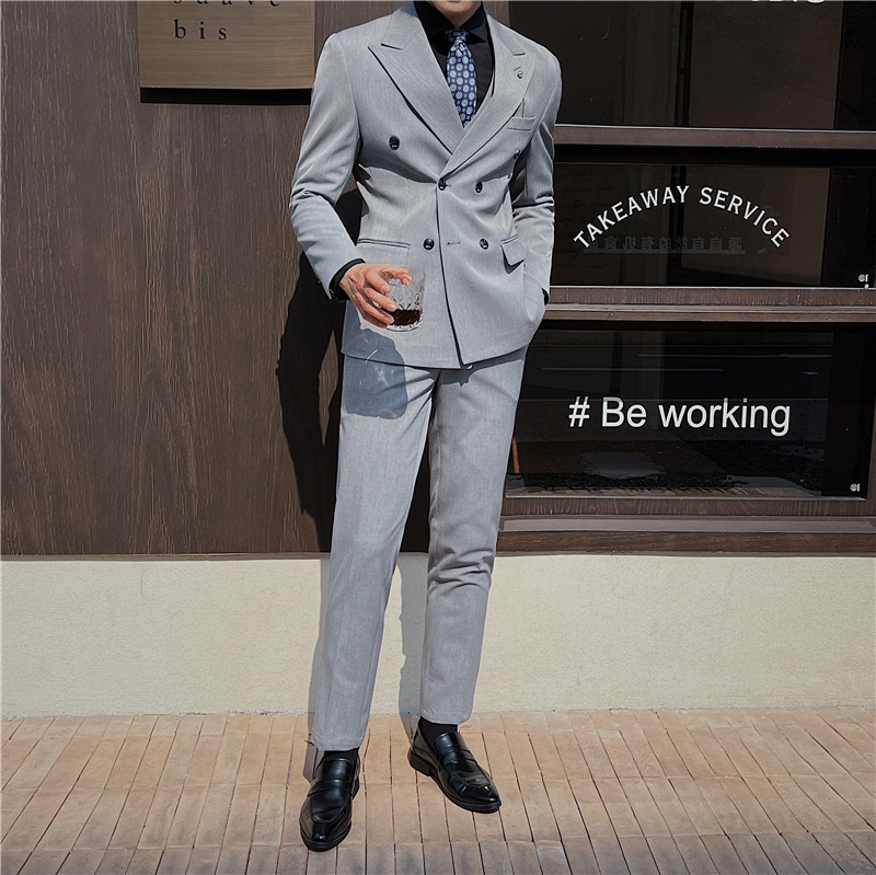 英伦修身男士双排扣纯色西服三件套新郎伴郎礼服套装SJT913-P265,男装西服,电商C308
