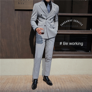 英伦修身男士双排扣纯色西服三件套新郎伴郎礼服套装SJT913-P265