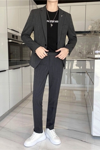 轻熟风ins韩版修身男士休闲西服二件套 新郎西装套装 LJT24-P230图片