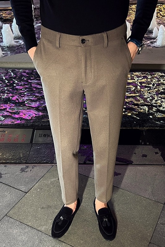 高品质秋冬毛呢西裤男士商务修身小脚裤呢料休闲裤黑色K33-P65,男装西裤,电商C308