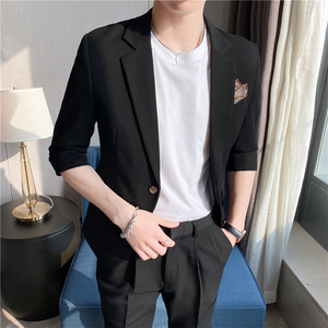 痞雅高级感休闲中袖小西服男外套 韩版修身英伦单西装 X04-P145图片