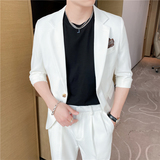 痞雅高级感休闲纯色中袖男士西服+英伦时尚短西裤套装TZ04-P210，男装西服，电商C308