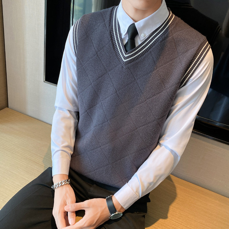 秋冬毛衣马甲套头V领针织衫背心无袖保暖坎肩上衣灰色MY3-P45，男装背心/马甲，电商C308