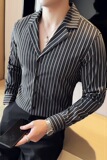 秋冬款古巴领英伦经典条纹单排扣男士长袖衬衫C14-P65，男装衬衫，电商C308