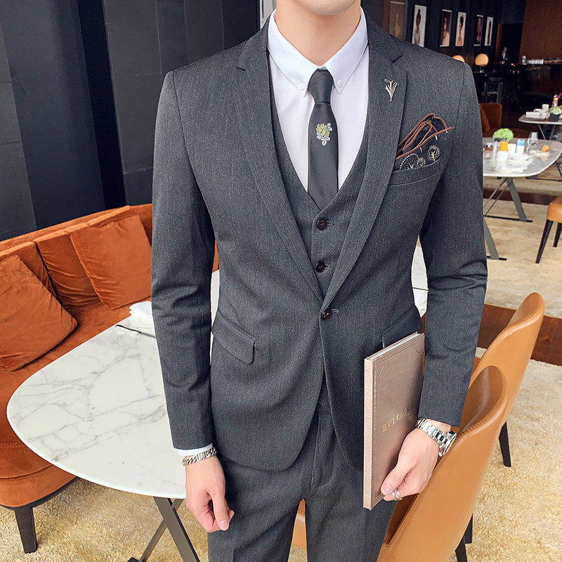 秋冬新款英伦韩版修身休闲商务男士西服三件套装SJT937-P265,男装西服,电商C308