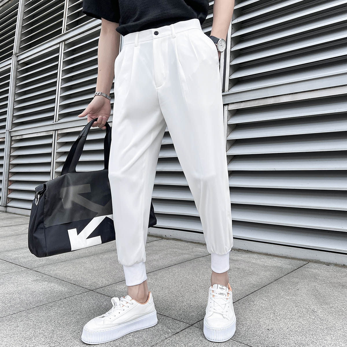 春夏轻熟风宽松时尚休闲裤韩版纯色小脚九分西裤K19-P65，男装西裤，电商C308