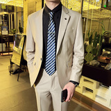 秋冬英伦韩版修身男士休闲商务西服套装新郎套装米白LJT888-P225，男装西服套装，电商C308