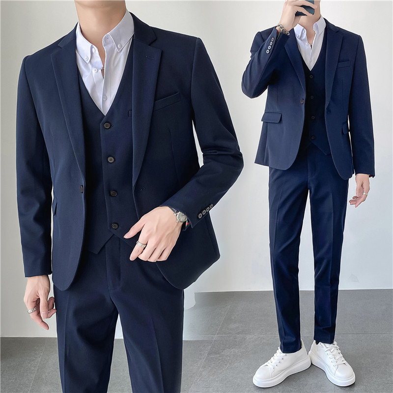 轻熟风ins韩版修身男士休闲一粒扣西服三件套装SJT830-P265,男装西服,电商C308