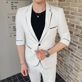 轻熟风英伦潮男韩版修身中袖西服+九分裤套装TZ118-P195，男装西服，电商C308