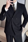 潮流简约英伦风时尚轻奢双排扣纯色男士西服套装LJT88211-P240，男装西服套装，电商C308
