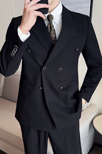 潮流简约英伦风时尚轻奢双排扣纯色男士西服套装LJT88211-P240图片
