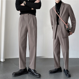 秋冬轻熟风ins宽松时尚呢料休闲西裤阔版纯色直筒长裤K25-P75，男装西裤，电商C308