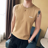 夏季男士潮流纯色圆领字母T恤英伦流行无袖男士体恤B7730-P43，男装T恤，电商C308