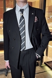 韩版修身男士双排扣条纹西服二件套新郎伴郎套装深灰色LJT29-P220，男装西服，电商C308
