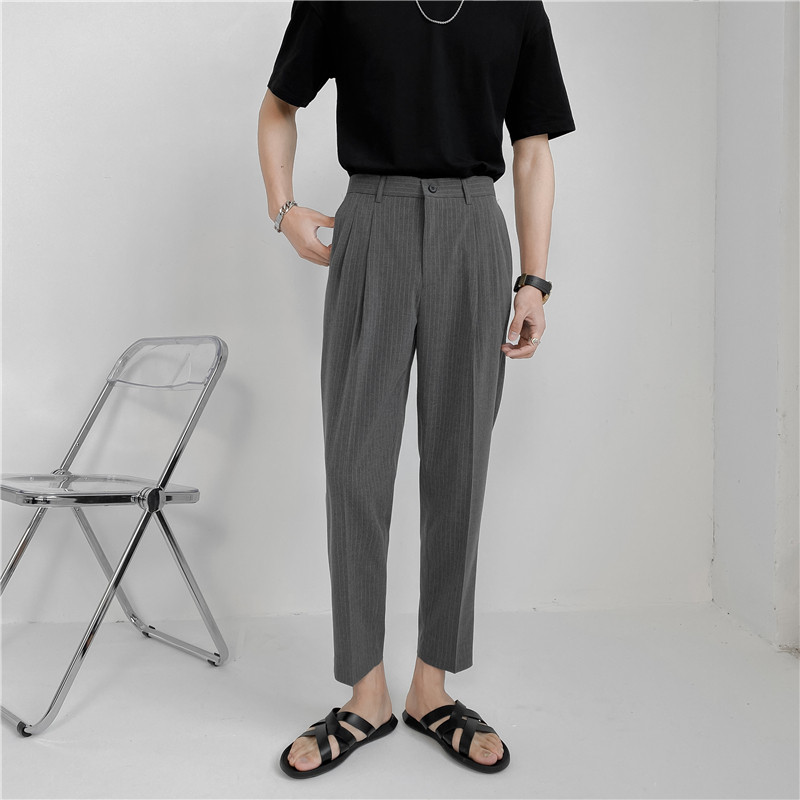 春夏轻熟风微宽时尚休闲裤阔版条纹小脚九分西裤K13-P65，男装西裤，电商C308