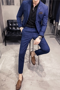 20秋冬款 韩版修身竹节暗纹男士二粒扣休闲西服外套 X907-P135图片