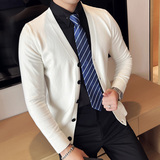 秋冬韩版修身落肩开衫毛衣潮流百搭休闲外套针织衫杏色B5556-P75，男装针织衫/毛衣，电商C308